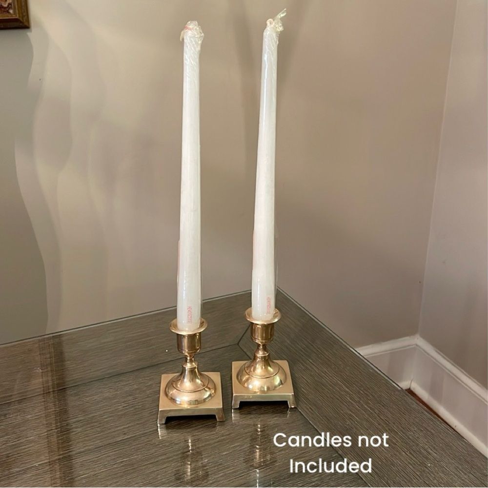 Vintage Brass Candle Sticks, Square Base with Feet